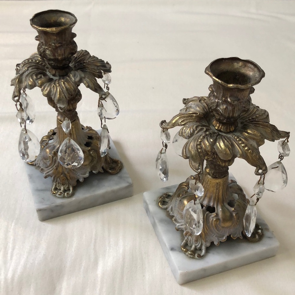 Antique Brass Marble Candle holder Set of 2